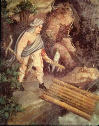 Juli måned, detalje af en falkoner, ca. 1400